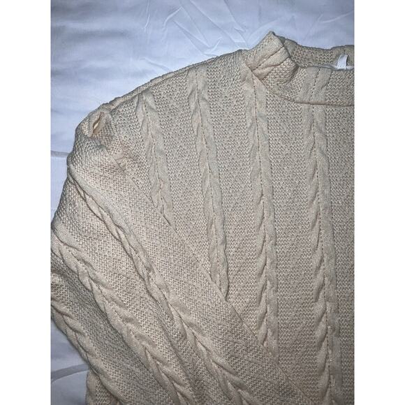 June & Hudson Sweater Womens Size 1 Beige Cable Knit Pullover Mock Neck Fall NWT - Picture 2 of 16